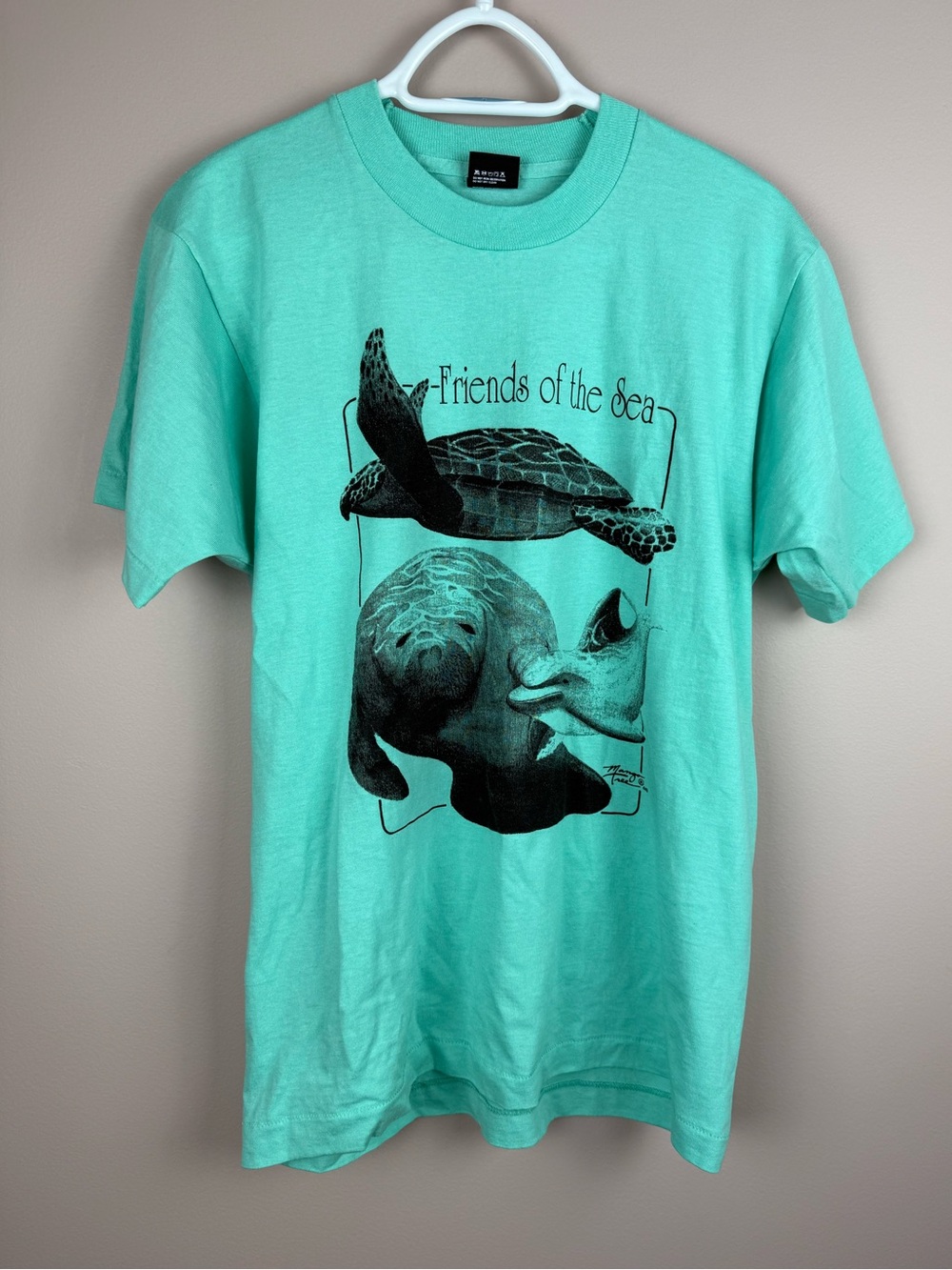 SCREEN STARS | Vintage 90s Manatee dolphin sea turtle aqua T-shirt L